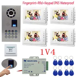 4 единицы электронные видео-телефон двери 7 "Цвет монитор отпечатков пальцев открытый двери Телефонный звонок Панель IP65 водонепроницаемый