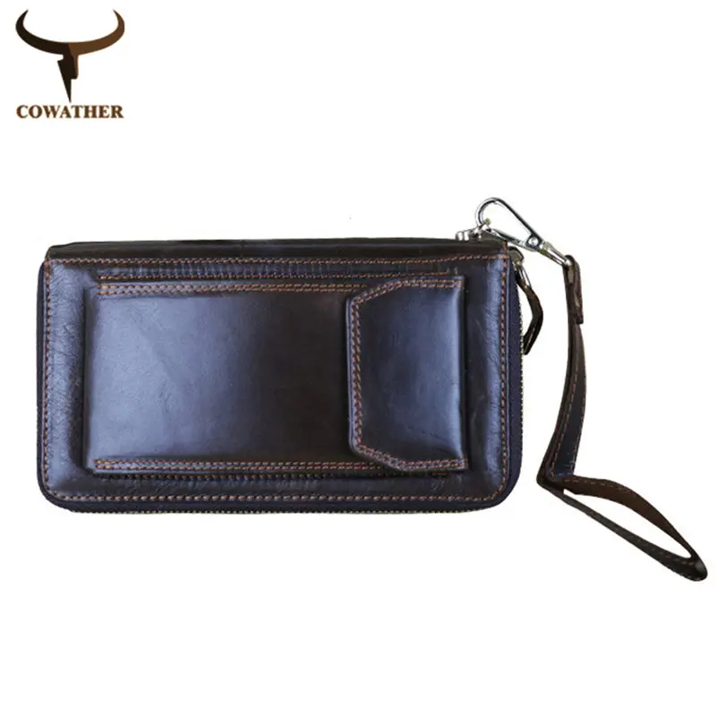 

COWATHER Vintage 2016 100% cow genuine leather men wallets luxury large clutch design men Handcrafted best gifts free shipping