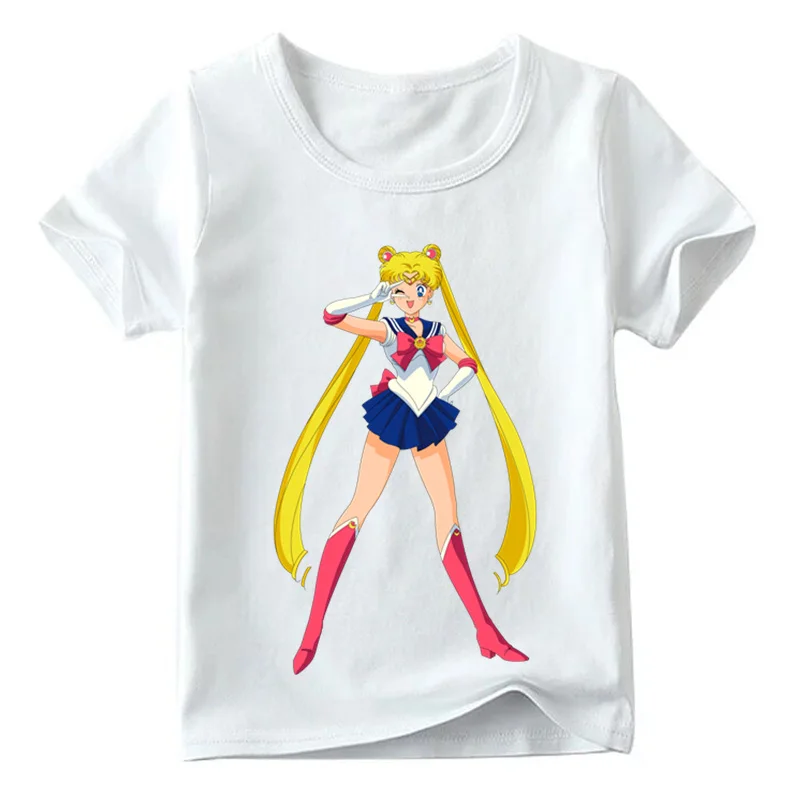 Свободная забавная футболка с аниме «Сейлор Мун» для маленьких девочек; летние детские топы в стиле Лолиты; детская повседневная футболка; HKP5194 - Цвет: White I