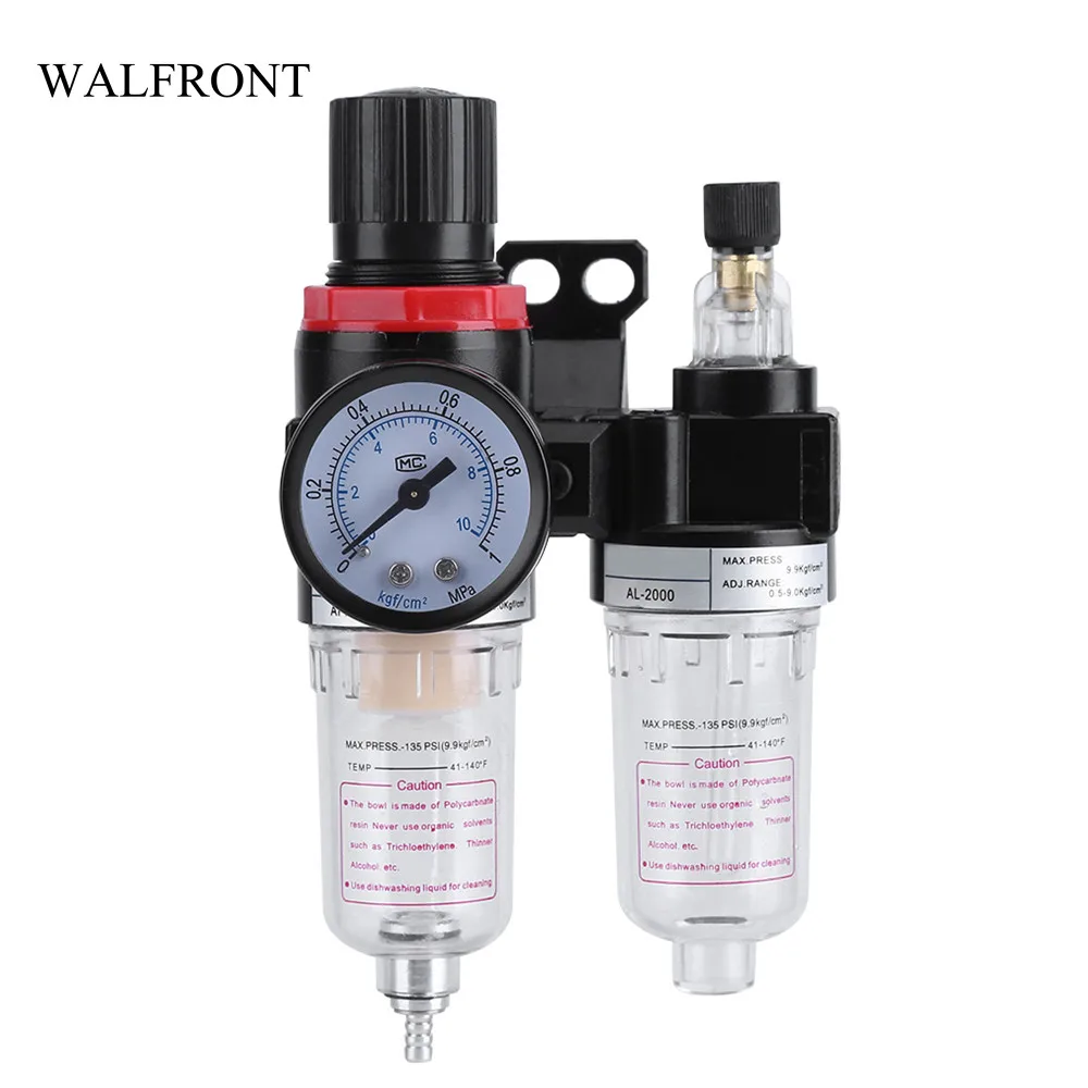 

WALFRONT 1/4'' Air Filter Regulator AFC2000 Pneumatic Tools Pressure Gauge Switch Compressor Moisture Trap Oil Water Separator