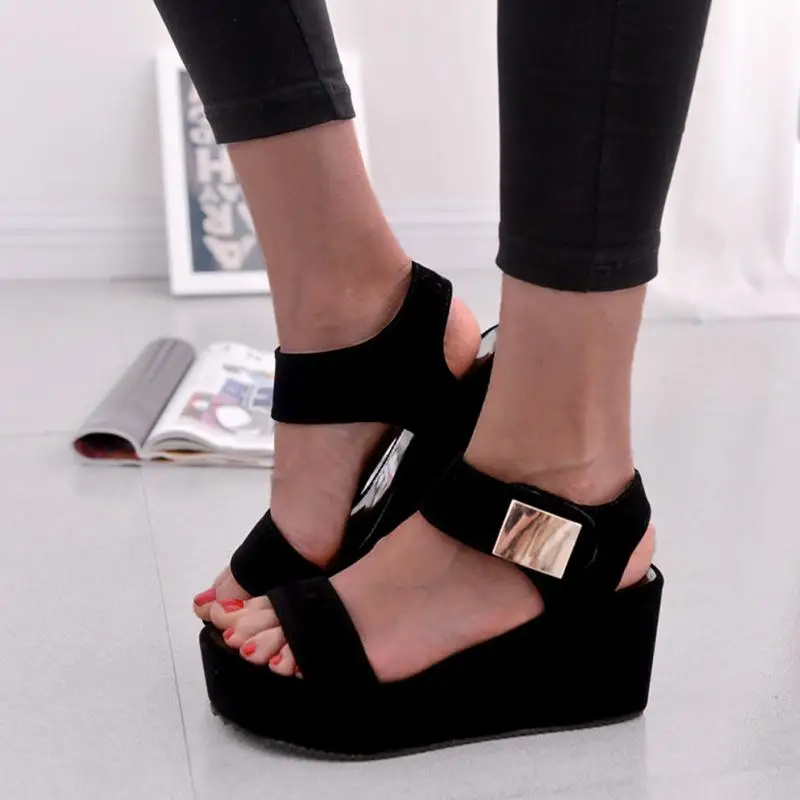 

2018 New Gladiator Roman Sandals Women Summer Peep Toe Buckle Shoes Platform Wedge Heel Sandals mujer sandalias #94
