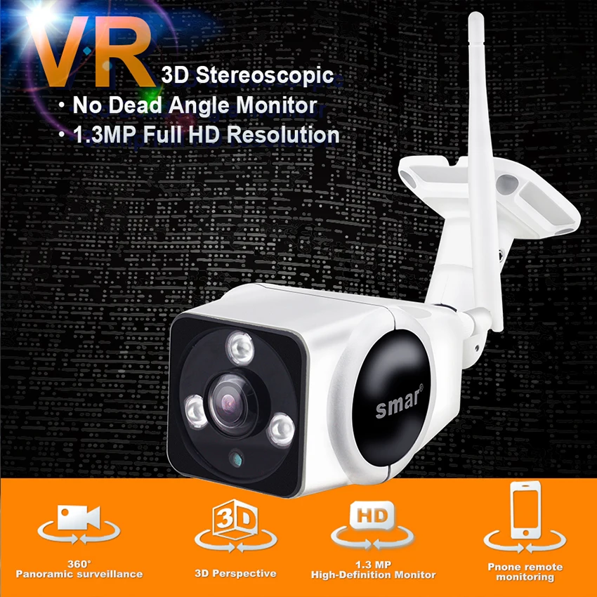 Smar Home Surveillance Outdoor Wi-Fi Camera 1.3M IP Camera 360 Panoramic Wireless SD Card Storage Security Cam Night Vision