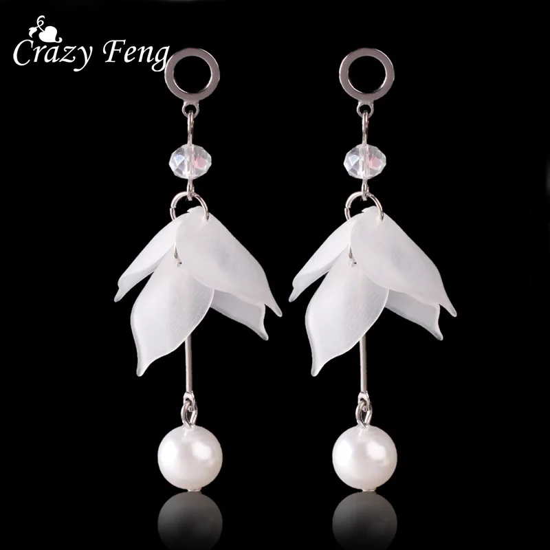 

Handmade Party Statement Long Chain Flower Earring Wedding Engagement Jewelry Crystal Beads Earrings for Women Floral Earings