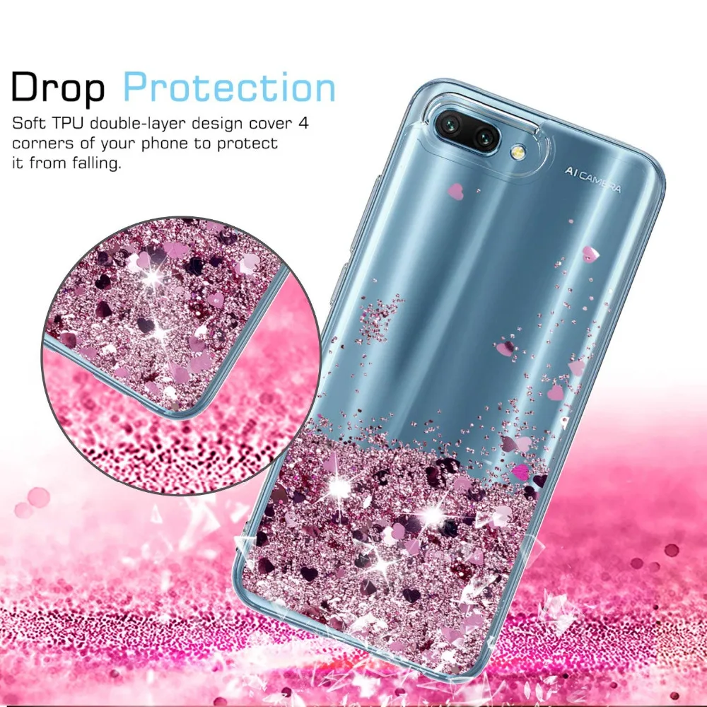 

Honor 10 Glitter Case Shiny Bling Moving Liquid Quicksand Coque For Huawei Honor 10 5.8 honor10 Clear TPU Slicone Back Cover