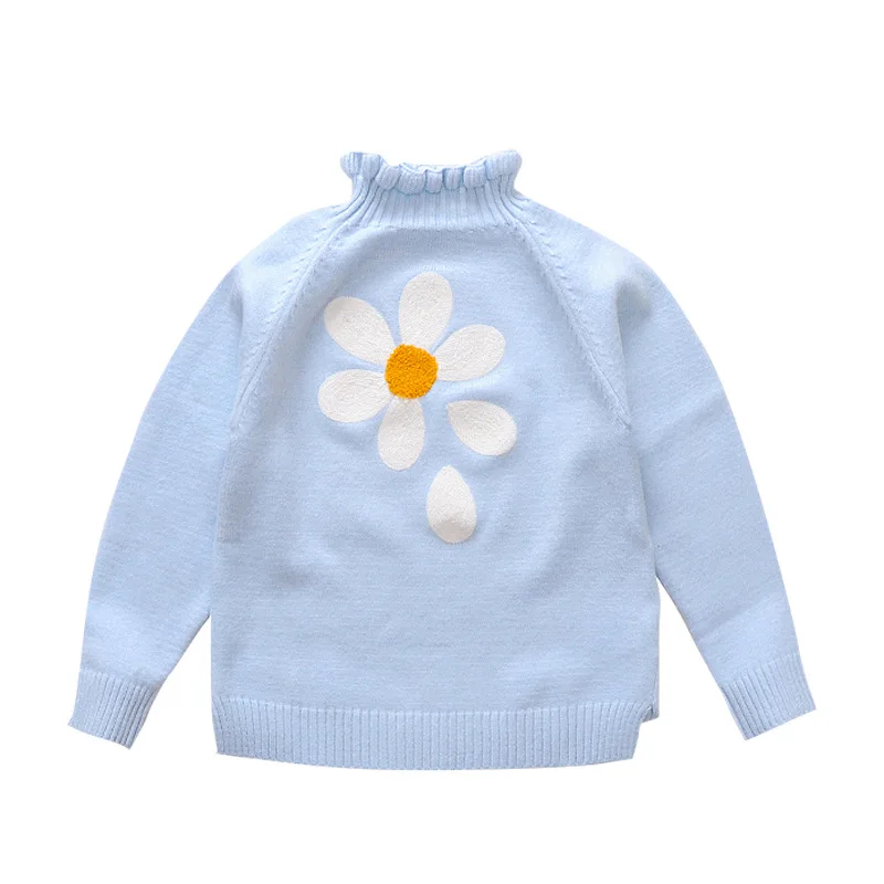 Детская одежда осень-зима ; свитера для девочек; одежда для детей; милый свитер с цветами для девочек; пуловеры; 3 цвета; От 4 до 14 лет - Цвет: Небесно-голубой