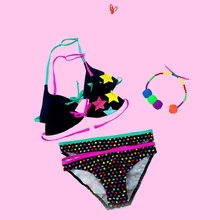 Новинка года, летний купальный костюм раздельный купальник из двух предметов для девочек Детский милый купальник-бикини для девушек