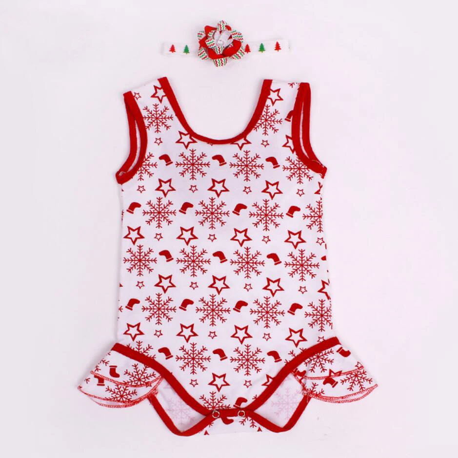 Red Baby Girls My First Christmas Snow Flake Romper 2PCs per Set Infant