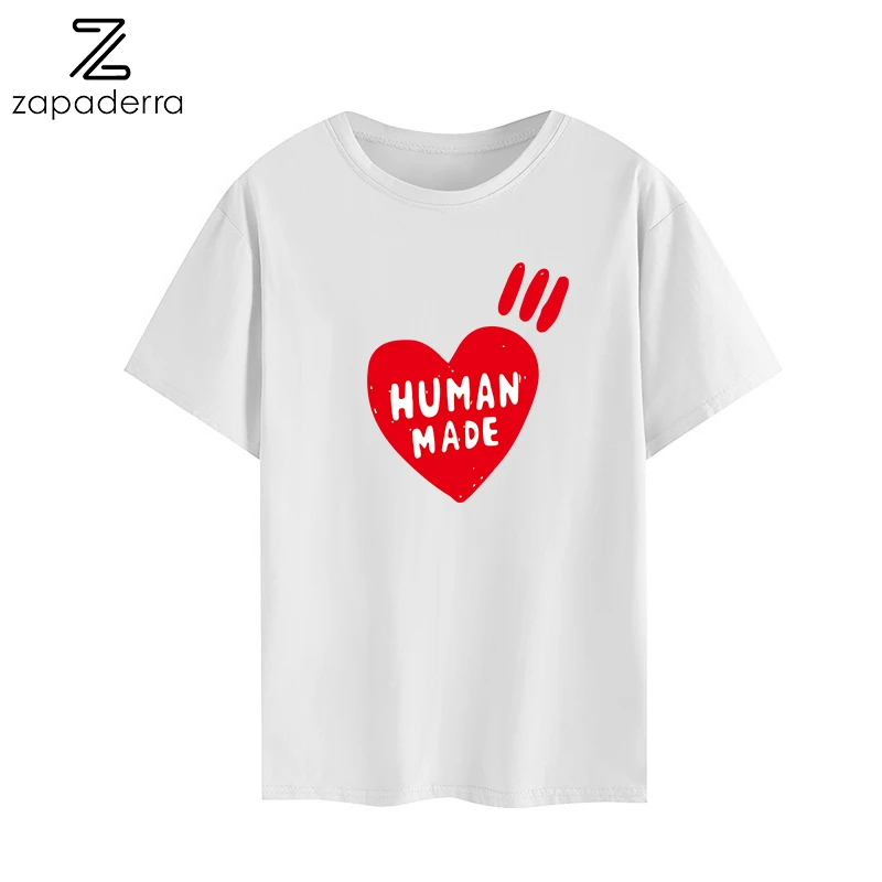 

Fashion Women T-Shirt Big Plus Size Tshirt Femme Print Human Made Heart T Shirt Top White Female Tops Short Tee Shirt Funny Girl