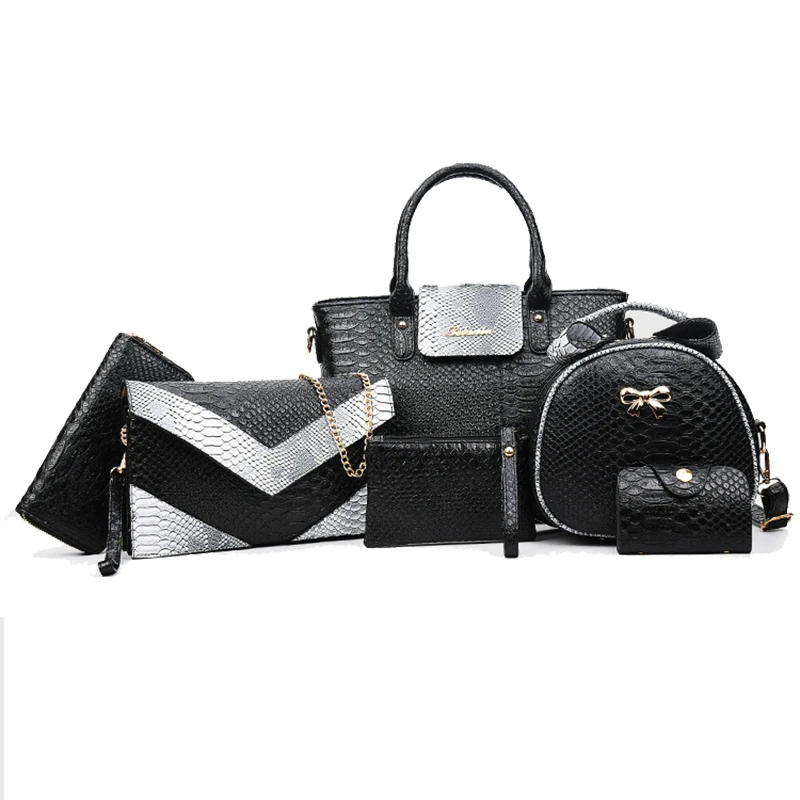 6PCS font b Set b font Serpentine Women Composite Bags Totes Messenger Clutch Wallet Women Leather