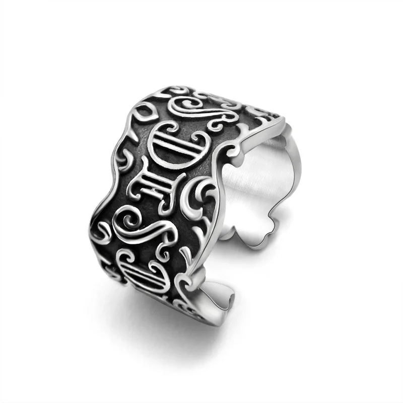 Promotion Sale Retro Stainless Steel Open Rome Letter Rings Good Quality Fashion Vintage Adjustable Finger Rings