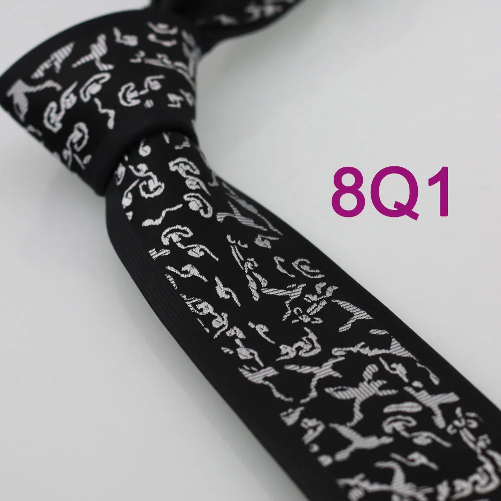 Yibei Coachella связи Для мужчин узкие галстук Дизайн пограничной черный с серебром Животные микрофибры галстук мода Slim Tie