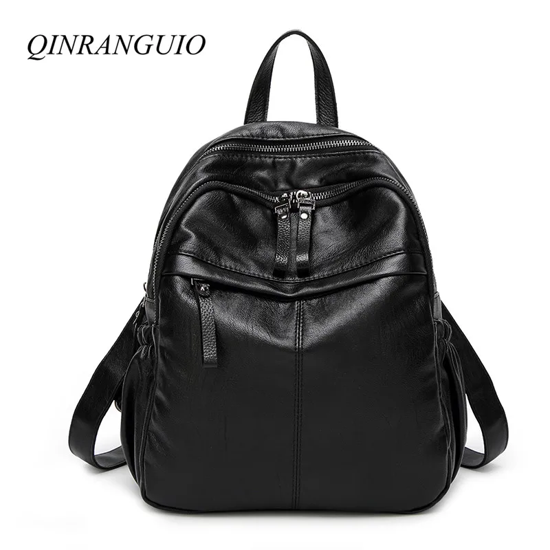 

QINRANGUIO Leather Backpack Women Casual Backpacks for Teenage Girls Top-handle Mochila Feminina 2018 New Women Backpack