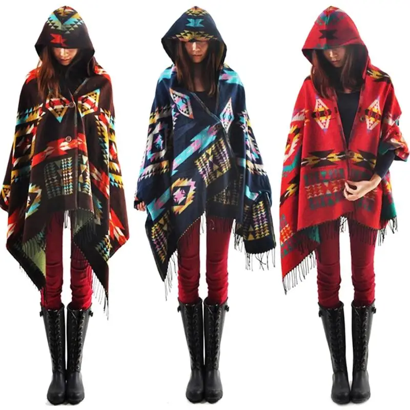 Most Popular LZFIm Women Bohemia Stylish ethnic printed Hoodie Cape Poncho Acrylic Wool Shawl Scarf Fashion Girls Sweater Fringe Hooded Wraps #30 Most Popular LZFIm Women Bohemia Stylish ethnic printed Hoodie Cape Poncho Acrylic Wool Shawl Scarf Fashion Girls Sweater Fringe Hooded Wraps #30