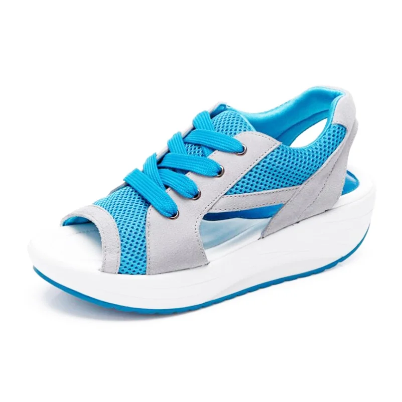 HIBISMIX/женские босоножки на платформе; повседневная женская обувь на танкетке; удобная женская обувь с открытым носком на платформе со шнуровкой в стиле пэчворк; 1029 - Цвет: Blue