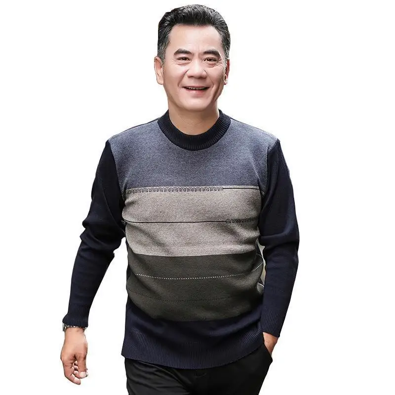 

Crew Neck Long Sleeve Autumn Mens Pullover Sweaters Color Block Streetwear Casual Jumper Knitted Sweater Men Clothing XXXL