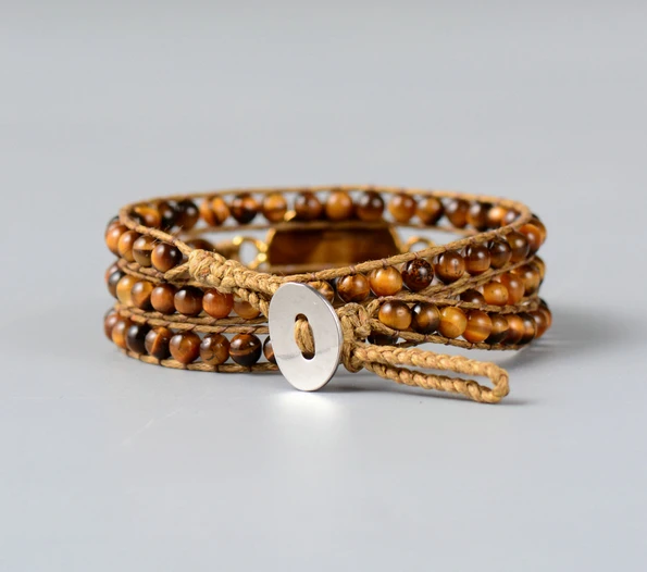 Уникальный тигровый глаз с натуральным камнем очарование 3 пряди обертывания браслеты ручной работы в богемном стиле плетение манжеты браслет дропшиппинг
