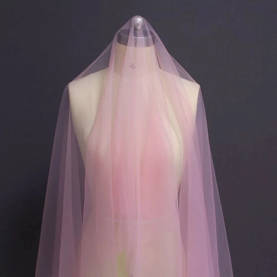 6 Meters Wedding Picture Party Bridal Extra Long 6M Light Pink Soft Mesh Tulle Lace Veil Women Bride Veils 600CM Without Comb