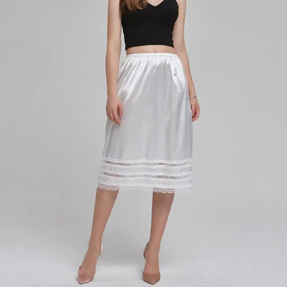 Women Half Slips Underskirt Solid White 