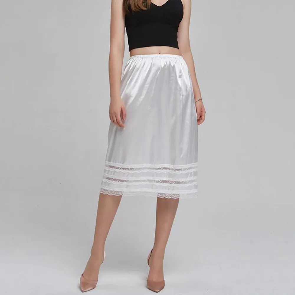 Ladies Polyester Underskirt Waist Half Slip Petticoat White