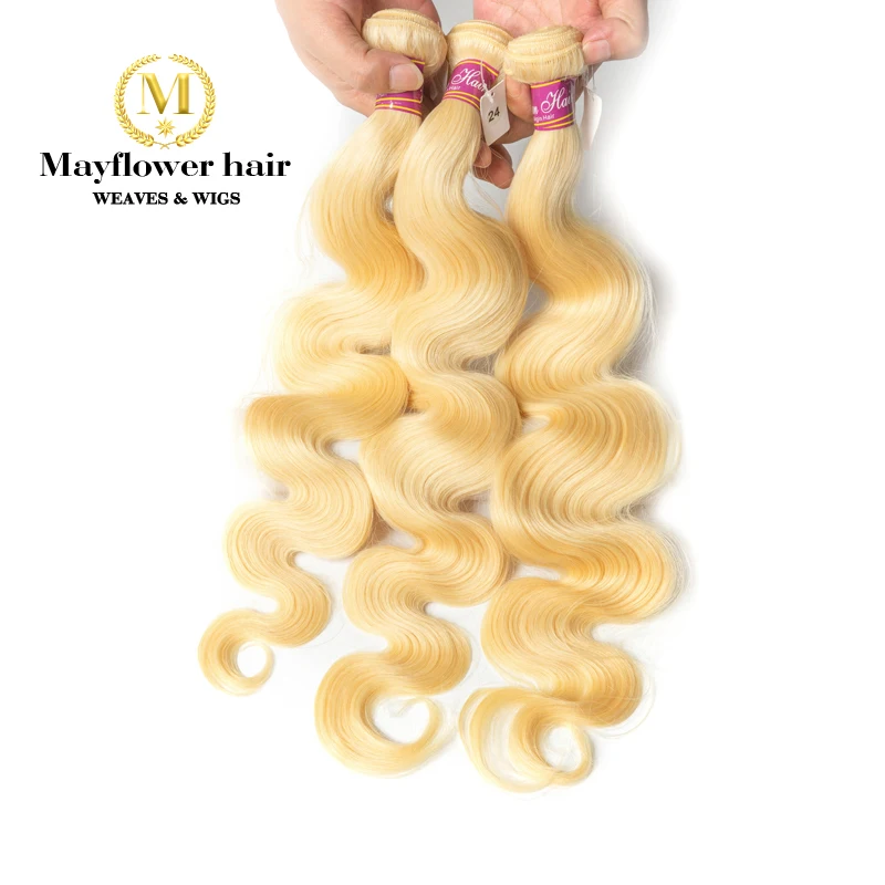 Mayflowe 10A блондинка 613 малазийские девственные волнистые волосы, для придания объема, 1/2/3/4 Связки 12-2" без эффекта красных волос без запаха не путать