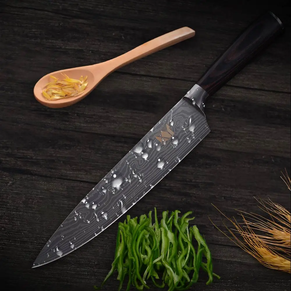  XYj Stainless Steel Kitchen Knife 6-piece Sets Cleaver Damascus Veins Pattern Fruit Utility Santoku - 33044222567