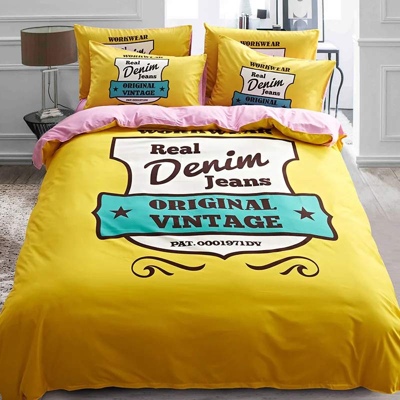 Simple Cotton Bedding Set Lemon yellow Bed Set duvet cover and sheet