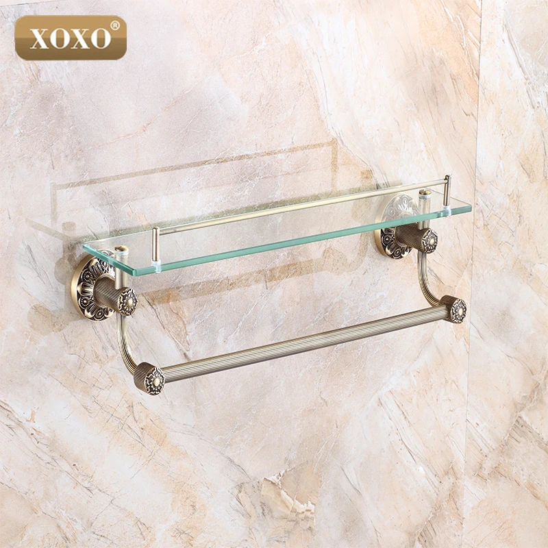 XOXO роскошная резьба под старину одноярусная стеклянная полка для ванной настенная стойка для хранения косметики для ванной комнаты 15087B