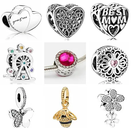 

Maxi Cute Small Colorful Pendant Beads Crystal Butterfly Hearts Flowers Beads Fit Original Pandora Charms Bracelets DIY Berloque