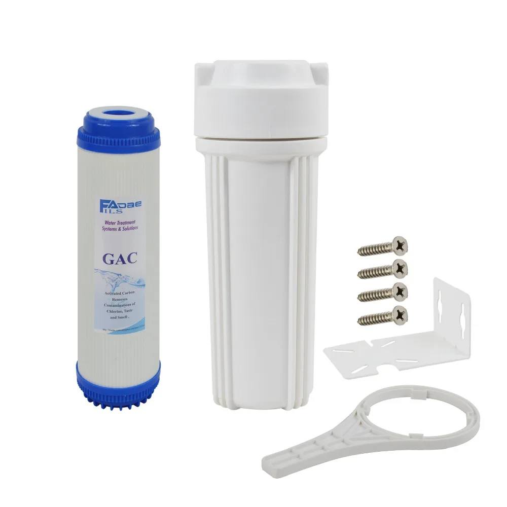 10-Inch Slim Water Filter Housing 1/4-Inch Outlet/Inlet with GAC Wrench Bracket and Screws(1 set White Color) | Бытовая техника