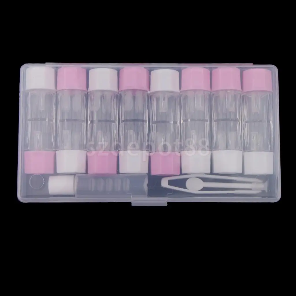 8 pcs Clear Contact Lens Case Set Travel Cleaner Washer Holder Storage Box with Liquid Bottle Tweezers Kit