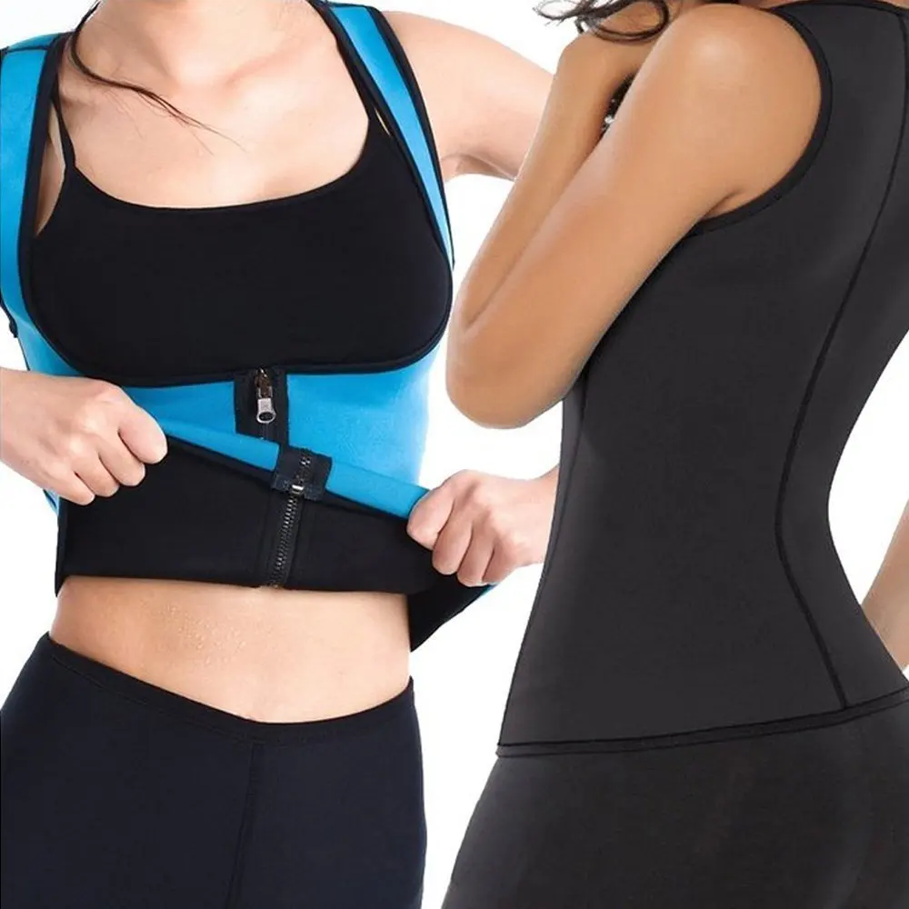 Neoprene Fitness Sauna Sport Yoga Shirt Waist Trainer Vest Hot Summer Workout Slimming Zipper Sweat Belt Fajas