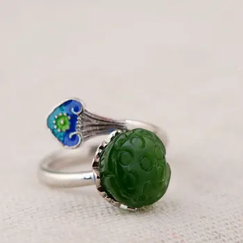 

FNJ Flower Ring 925 Silver Natural Hetian Jade New Fine 100% Pure S925 Silver Ring for Women Jewelry Adjustable Size
