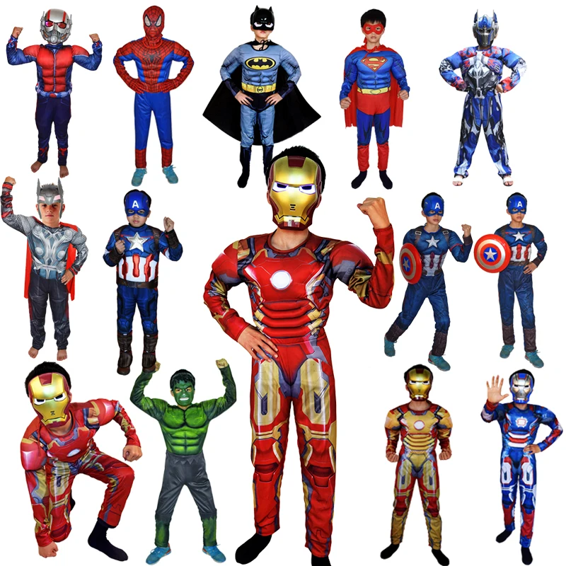 

Super Hero Avengers Jumpsuit Captain America Superman Batman Hulk IronMan Thor Muscle Clothes Cosplay Costumes Halloween Gift