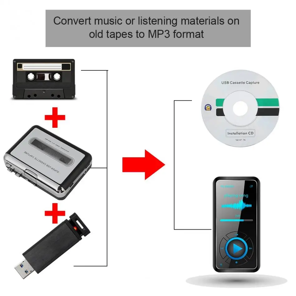 cassette player USB Cassette to MP3 Converter Capture Audio Music Player Convert music on tape to Computer Laptop Mac OS