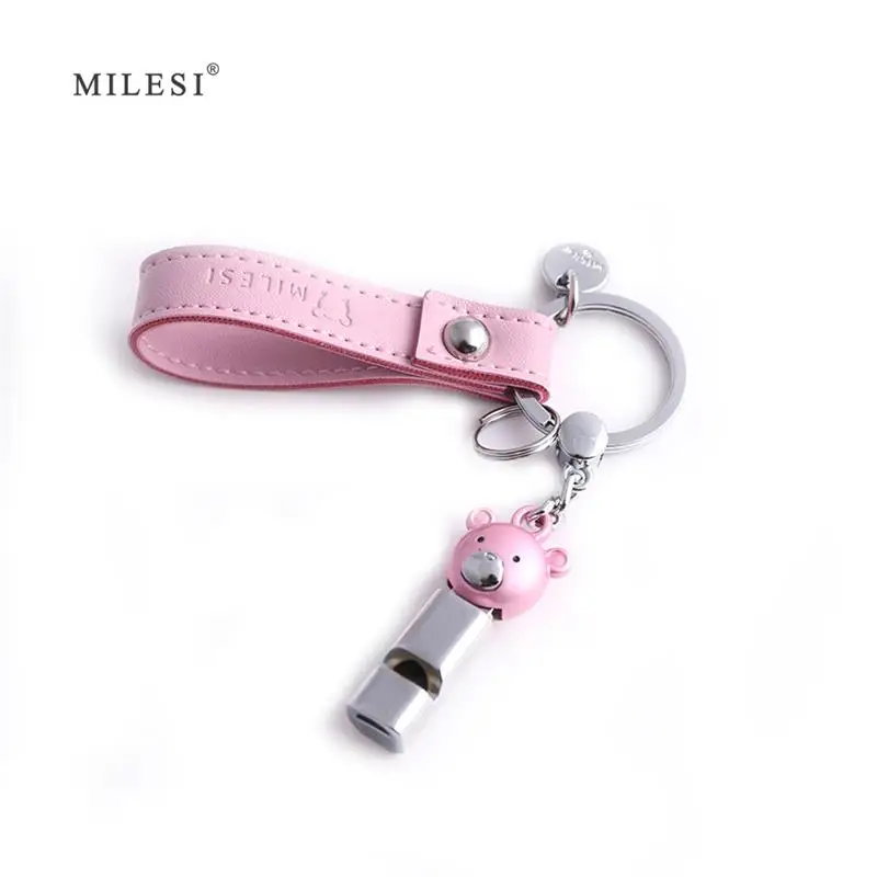 

Milesi Car Keychain PU Leather Key Holder Women Whistle Shape Keyring Charm Key Chain Bear Presents For Girl Friend K0258