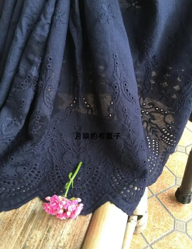 

1 Meter New Fashion Sweet Deep Navy Blue 100% Cotton Lace Cloth Embroidery Lace Trim Lace Fabric 55cm Width
