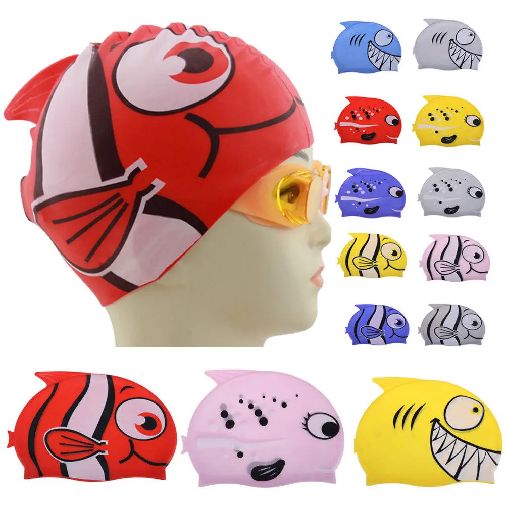 Kids Waterproof Cap Ear protector Swimming Caps Cute Cartoon Fish