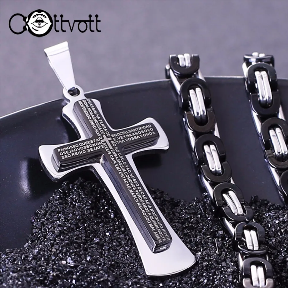 Black Pendant Necklace Bible Cross 6mm Thick Heavy Strong Choker Chain Men Necklaces Byzantine