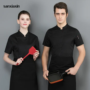 

Wholesale New Unisex Restaurant hotel Kitchen Chef Uniform short sleeved Shirt men and women chef Breathable Kitchen Chef Jacket