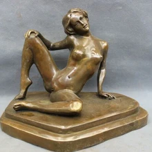 1" Китайский Бронзовый Медный Резные Обнаженная Сексуальная Женщина Belle Красоты Статуя Скульптура D0317