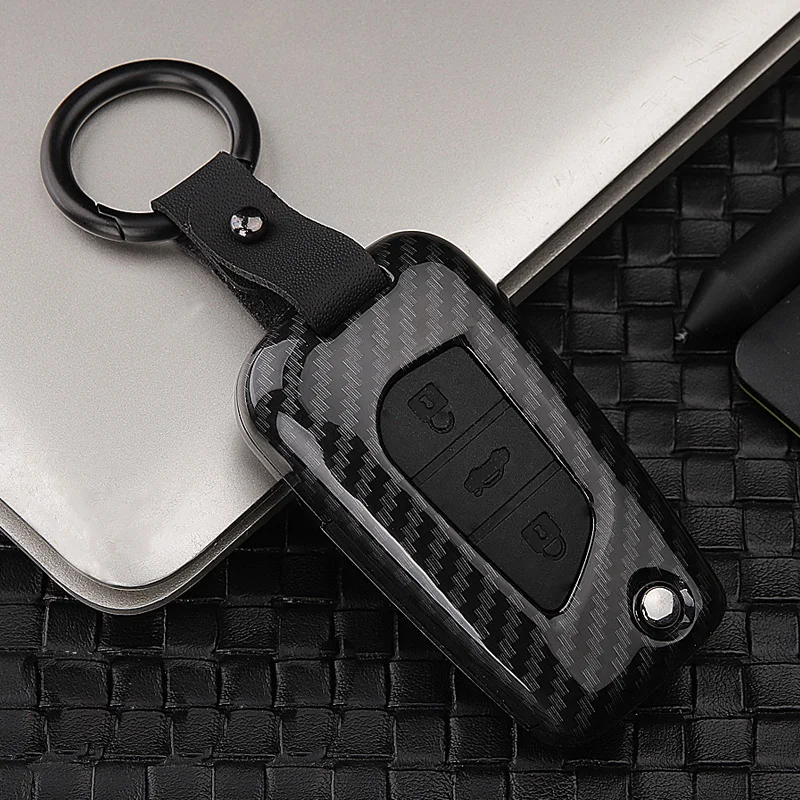 

2019 ABS PC Carbon Fiber Silica Gel Key Case Full-encircling for Toyota COROLLA VIOS YARiS Camry Folding Key Three Bottons