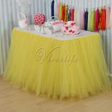 100 см x 80 см Желтый Тюль столовая юбка посуда для свадебной вечеринки Baby Shower День рождения Рождественское украшение для стола