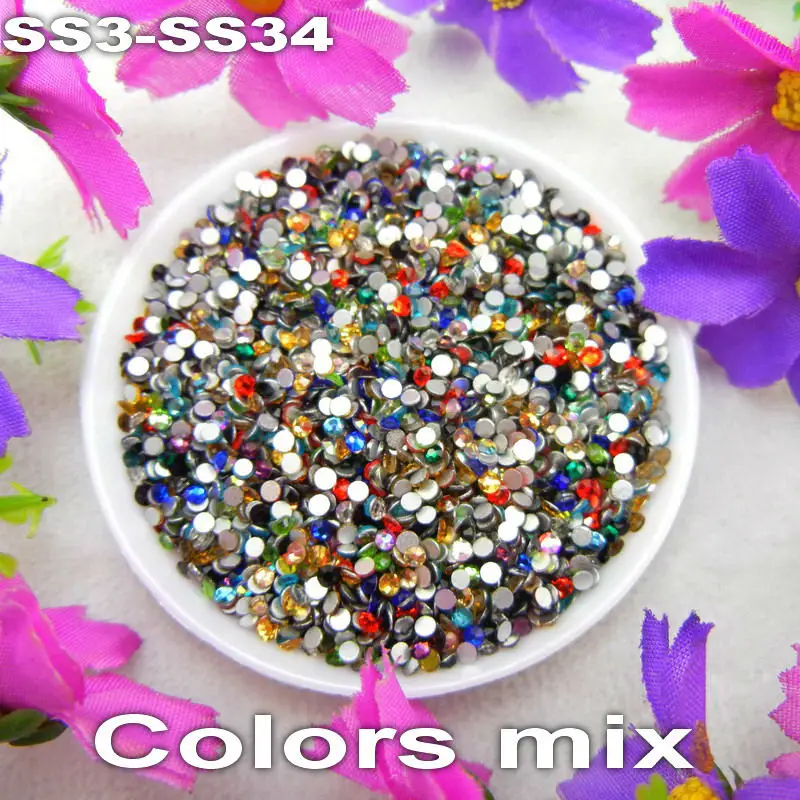 

Shinning Non hotfix SS3-SS34 colors Mixed Glue on Flat Back Rhinestones for Nail Art phone cover handicraft Diy decoration