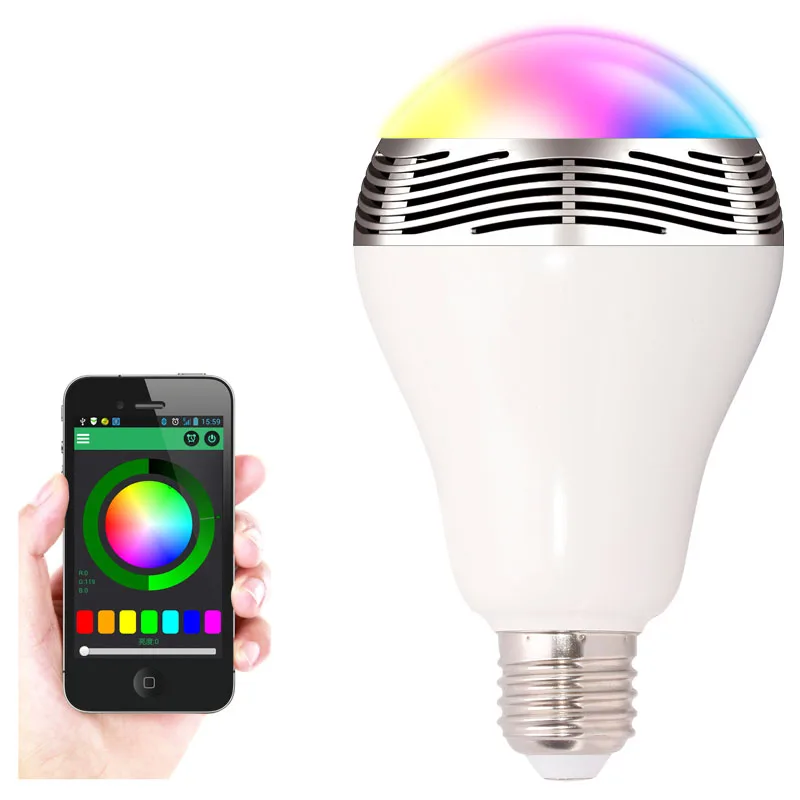 LED RGB Color Bulb Light E27 Bluetooth Control Smart Music Audio Speaker Lamps