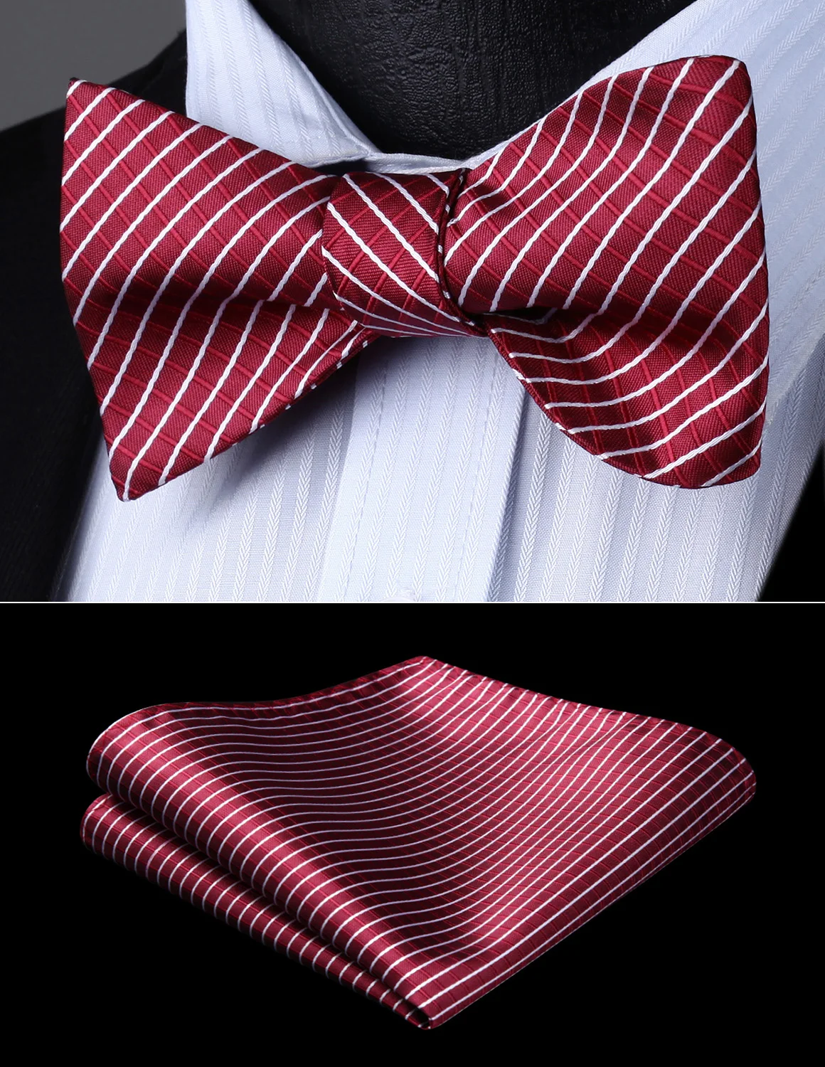 Bow Tie handkerchief set Men Woven Party Wedding Red White Plaid