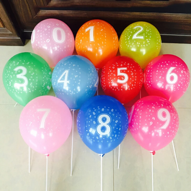 10pcs 12inch 0-9 Number Latex Balloon Full Printed Floral Digital Balloon Birthday Party