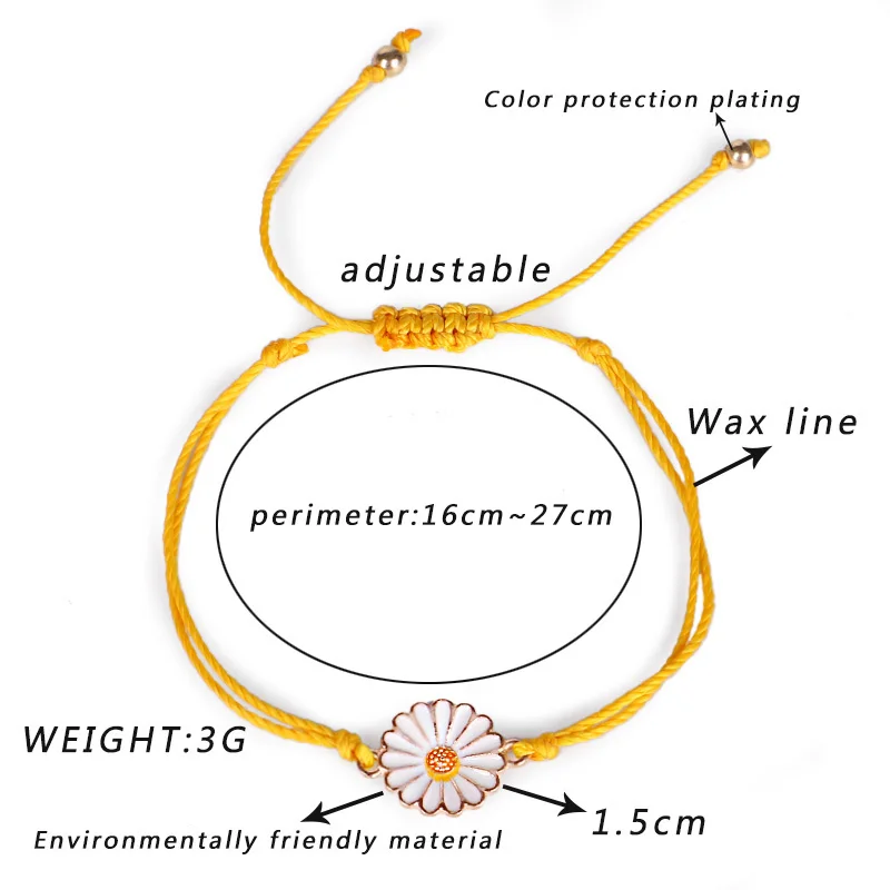 Богемный стиль Маргаритка браслет ручной работы водостойкий воск линии хризантемы Браслет с подвеской для женщин летние пляжные ювелирные изделия