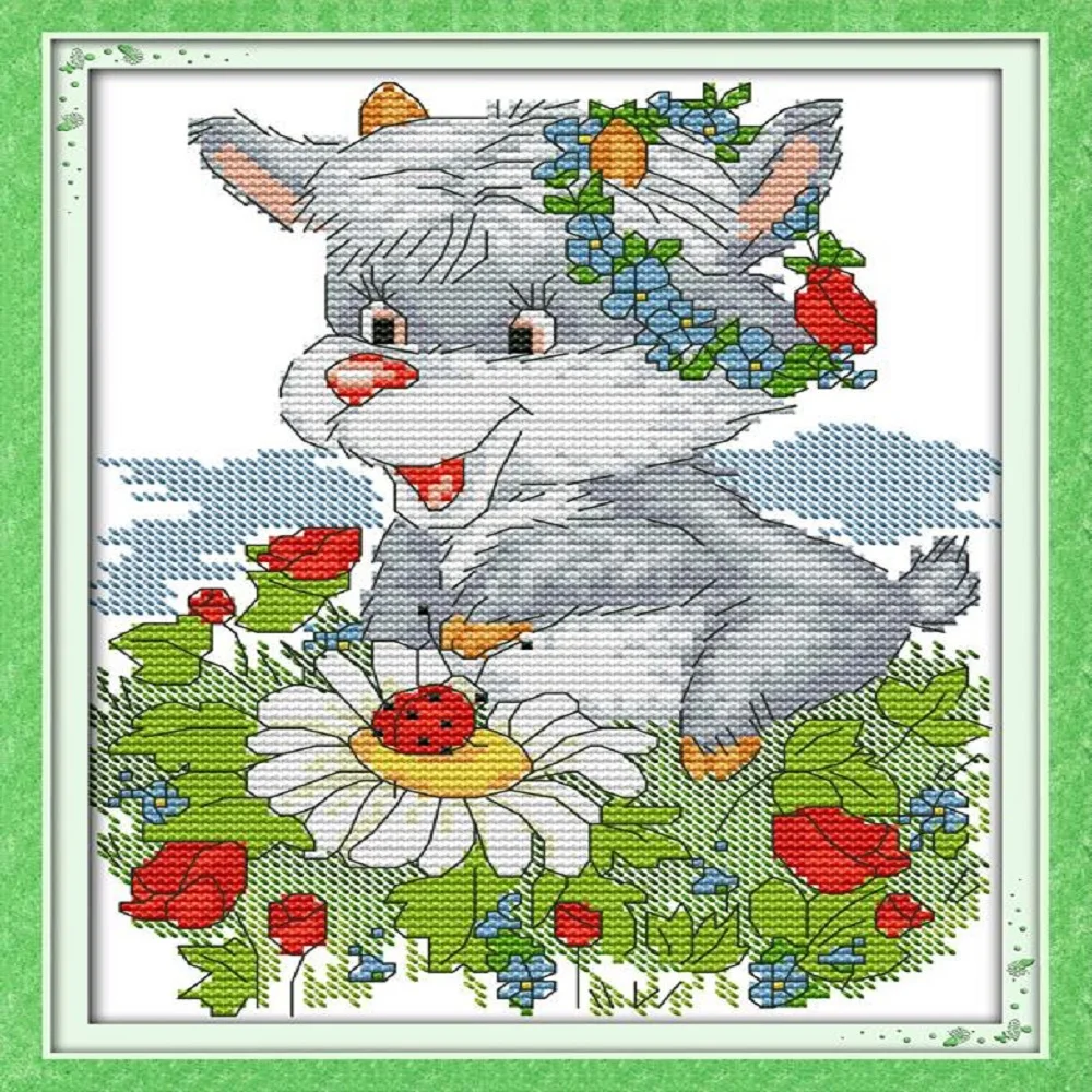 The little goat picking flowers., counted printed on fabric 14CT 11CT Cross Stitch kits