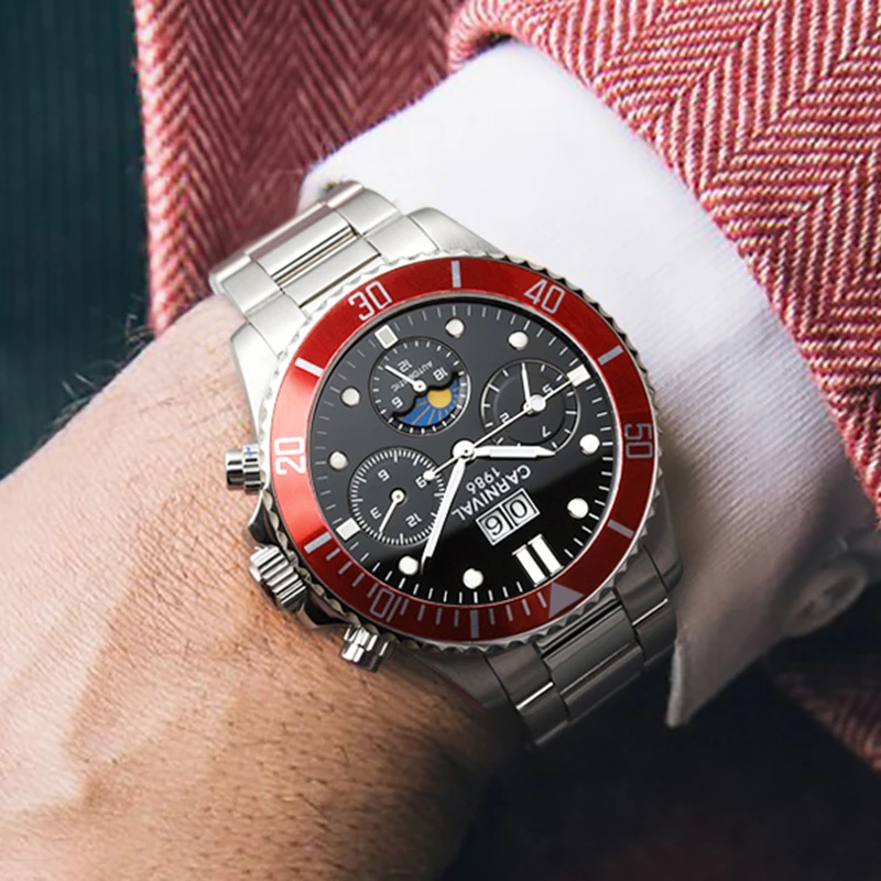 Мужские часы Лидирующий бренд роскошный механический автоматический ролевые часы Роскошные деловые часы водонепроницаемые наручные часы Moonphase Carnival