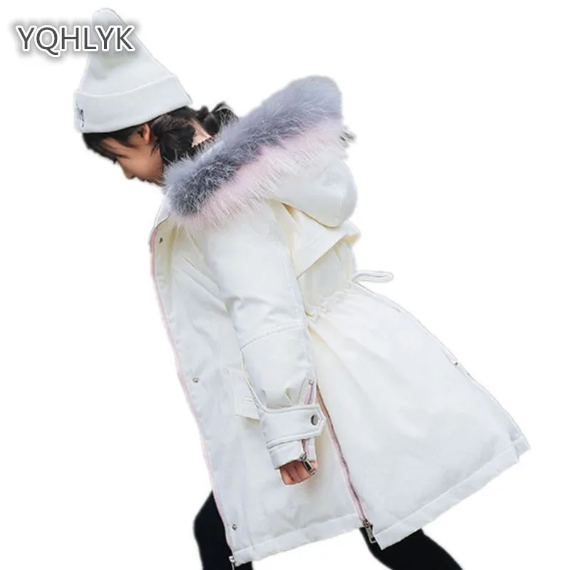 Children girls winter cotton coat fashion hooded warm girl down jacket thick girl big fur collar long kids cotton LK029 Children girls winter cotton coat fashion hooded warm girl down jacket thick girl big fur collar long kids cotton LK029